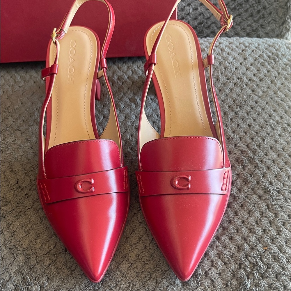Coach Red Pointed Toe Slingback Flats